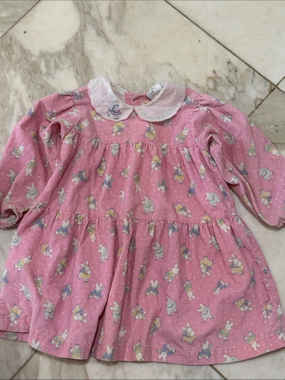 OshKosh B'gosh Pink CorduroyTiered 1987 Dress & Bunnies On Ice” Collar 3 Toddler